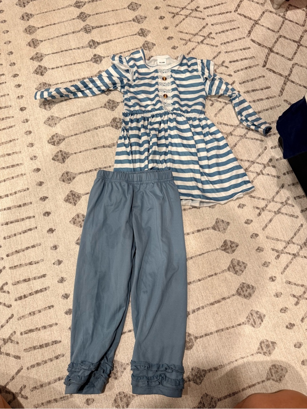 Blue Striped Long-Sleeve Girls Pajama Set
